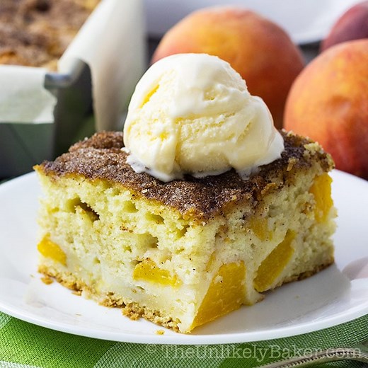 Sour Cream Peach Cake - Made with Fresh Peaches!