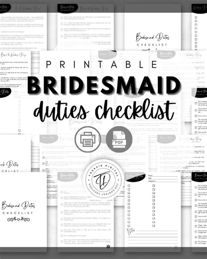 Bridesmaid Duties Checklist: Printable Wedding Planner (A4/US Letter) (PDF Download) - Etsy