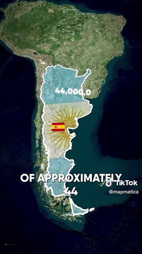 Five Facts About Argentina 🇦🇷 #Argentia #Falklands #Americas #Map #Mapping #PopularMaps #Geography Five facts about Argentina. One, Argentina is a country located in South America, bordered by Chile to the west, Bolivia and Paraguay to the north, Brazil to the northeast, Uruguay and the South Atlantic Ocean to the east, and the Drake Passage to the south. Two and three, the official language of Argentina is Spanish and the country has a population of approximately 44 million people. Four, the 