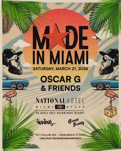 SAVE THE DATE / TIME / LOCATION 💥 Saturday March 21 💥 1 PM - 11 PM 💥 National Hotel Pool, South Beach, Miami Oscar G & Friends. 🔥🔥🔥🔥 line - up announced soon. Linkinbio for Tickets / Cabanas / Tables. Powered by Nervous Records & Groove Society. | Nervous Records
