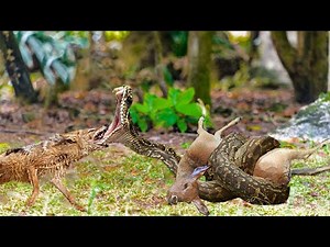 Jackal Rushes Continuously To Tear Apart The Body of The Python Like a Mad To Save The Child Impala