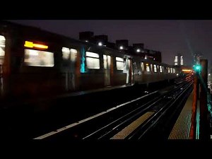 New York Subway Elevated Train with Third Rail Sparks (night)