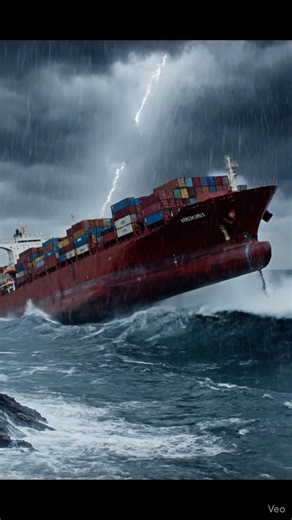 Ship turned into a weapon 😳🌊🚢 #Shipwreck #AIDisaster #TsunamiWave #CargoDisaster #StormScenes