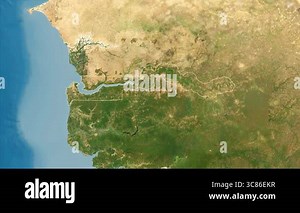 Gambia map - zoom. Regions. Satellite Stock Video Footage - Alamy