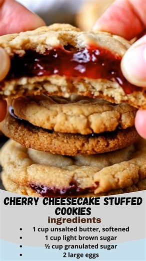 5.2K views · 23 reactions | Cherry Cheesecake Stuffed Cookies | Gooey, Creamy & Bursting with Sweet Cherry Love  These are the cookies you bake when you want to impress but still keep it cozy 殺 Soft and buttery on the outside, with a surprise cheesecake-cherry filling that’s pure magic in the middle. One bite and you’ll understand why I call them “bakery showstoppers!” (Full recipe in ) | Recipes By Darya | Facebook