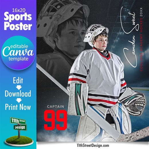Hockey Poster Canva Template, Design Your Own Custom Senior Hockey Team Sports Posters in Canva, Hockey Background, Reflection - Etsy