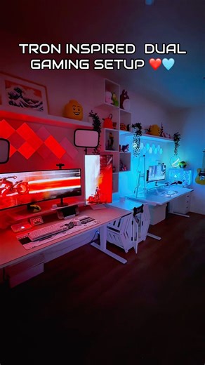 Two programs, one grid❤️🩵Tron Ares dual setup #tronares #gamingsetups #gamercouple #desksetup #tron