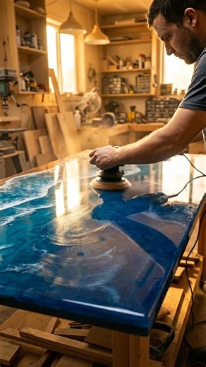 Built a 3D Ocean Resin Table 😱 🌊 (Insane Transformation!) #epoxy #viral #art