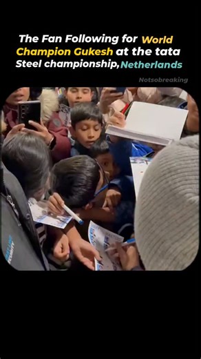 notsobreaking on Instagram: "It is rare to see Even at high-level classical tournaments like Tata Steel, fans are more noticeable around his boards and games, discussing his moves, moments and reactions. That kind of attention is less common at elite chess events than in typical sports, showing his rising star power. (Reddit discussions reflect that fans are actively commenting on his games and actions by the crowd — e.g., live audiences buzzing and reacting during his matches at Tata Steel.) #g