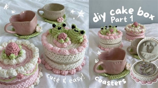 Crochet cute cake box & lily pad coasters easy beginner-friendly tutorial part 1