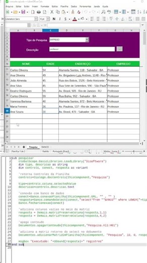 Pesquisa Sql em Planilha Calc #excel #macros #automação #programação #libreoffice