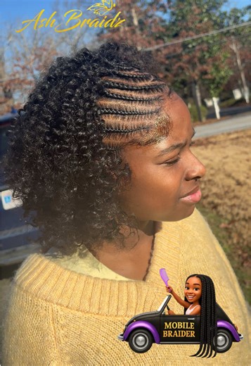 This came out so cute with her natural hair…🥰 Book your appointment today at Ashbraidz.com #atlantamobilebraider #travelbraider #stitchbraids #atlbraider #braidsinfrontweaveinback