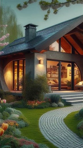 Twilight Serenity: An Architectural Embrace in a Blooming Spring Twilight