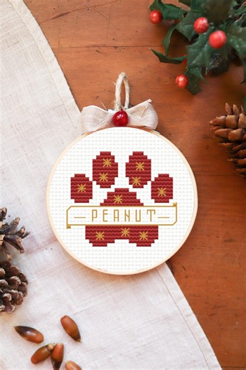 Christmas Cross Stitch Pattern, Xmas Ornament, Paw Print, Dog Xstitch Pattern, Cat Cross Stitch Chart, Pet, Custom Cross Stitch Pattern Pdf - Etsy