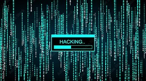 Hacking Loading bar animation with falling blue code animation , Matrix digital code rain animation as the background