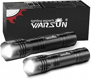 WARSUN LED Flashlight 2 Pack Bright Zoomable Flashlights with High Lumens Heavy Duty Flashlight 5 Modes Flash Light for Emergencies Camping Hiking