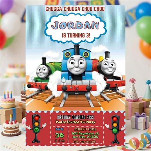 Thomas the Tank Engine Birthday Invitation: ALL ABOARD Friends Go Train Party Invite Card,editable Evite Bakcground Canva Template (digital) - Etsy
