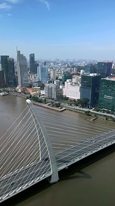 Aerial of the bridge over the Saigon River in downtown Ho Chi Minh City, Vietnam