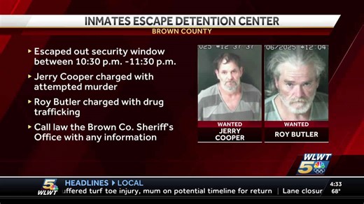 Brown County Sheriff's Office searching for escaped inmates