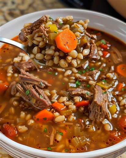38K views · 234 reactions | Beef Barley Soup is a delectable combination of beef, carrots, celery, onions, tomatoes, corn, and barley in a deliciously seasoned beef broth. This delicious soup can be made quickly with stew meat or simmered low and slow with a chuck roast. RECIPE IN COMMENTS ⤵️ | Recipes For Dinner | Facebook