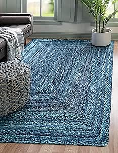Unique Loom Braided Chindi Collection Area Rug - Layer (5' 1" x 8' Rectangle, Blue/ Navy Blue)