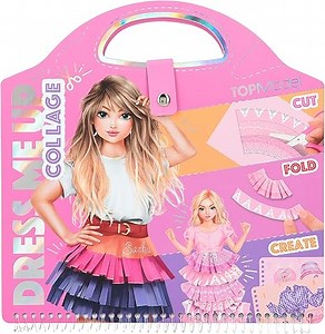 Depesche 12379 TOPModel Dress Me Up Collage Book - Malbuch mit 20 Seiten zum Designen von Outfits, Spiralbuch mit vorgedruckten Models, Stoffmustern und Stickern