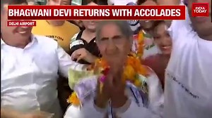 94-year-old Bhagwani Devi, who won gold medal at World Masters Athletics Championships, shakes a leg at airport