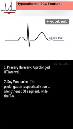 Hypocalcemia ECG features!💪💪💪 #cardiologist #ECG #ekg #medical #medicalstudents #nurses #nurselife #nursing #nursingstudent #surgery #surgerylife | House of Medical Skills and Knowledge with Dr IsraelGi
