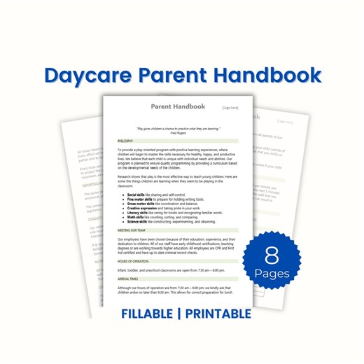 Daycare Parent Handbook: Fillable & Customizable (digital Download) - Etsy