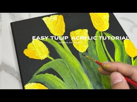How to paint tulip with acrylic | Tulip painting tutorial | Flower painting