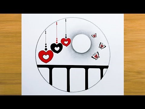 Easy circle drawing | Red heart drawing in circle | Easy drawing for beginners