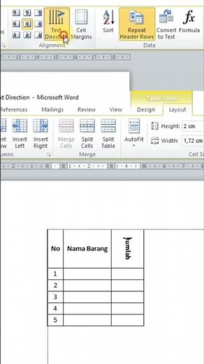 Creating vertical text in a table in Microsoft Word 2010