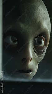 Grey extraterrestrial being studying environment, revealing complex emotions through subtle facial micro expressions, indicating heightened cognitive capabilities and otherworldly presence