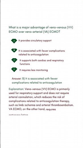 What is a major advantage of veno venous VV ECMO over veno arterial VA ECMO #cardiology