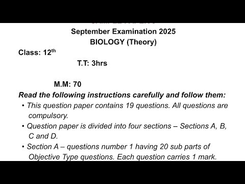 Biology 12th PSEB Paper Solutions | 26 September 2025 | Scholar Tutorial