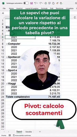 EXCEL TRUCCHI:💡 Tabelle Pivot calcolo scostamenti #Excel #Excelitaliano #tipsexcel #Exceltrucchi #ExcelOltreOgniLimite #Xcamp #EmmanueleVietti #superexcel #exceltips #microsoftexcel #excel_learning #excel_master #shorts | Utilizzo professionale di Microsoft Excel