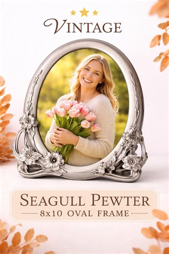 Vintage Seagull Pewter Picture Frame 8x10 Oval Floral Canada 1991 Silver Photo Frame - Etsy UK