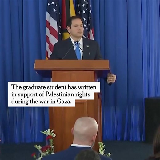 Secretary of State Marco Rubio said the government revoked the visa of Rumeysa Ozturk, an international doctoral student at Tufts University who was detained by U.S. immigration agents on Tuesday night. Ozturk, a Turkish citizen and a Muslim, has written essays in support of Palestinian rights. https://nyti.ms/3Y42Tna | The New York Times