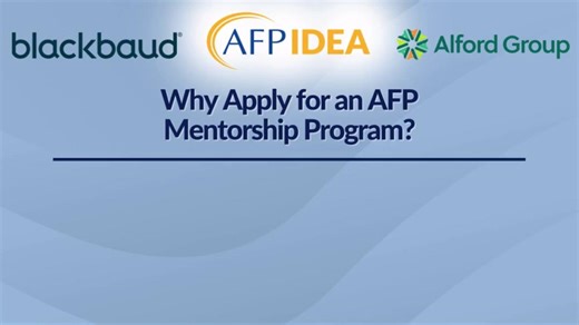 In this AFP Emerging Leaders Podcast preview, Emily Leitzinger, CFRE, CNP and Ellen Heydon, M.A., CFRE encourage listeners to apply for the AFP Mentorship Program. The deadline to submit an application for next year’s program is October 31, 2025. Learn more & apply: afpglobal.org/mentorship | Association of Fundraising Professionals (AFP)