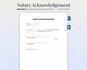 Notary Acknowledgement Form | Printable Notary Letter & Notarization Template | Editable Notary Public Document | Digital Download - Etsy