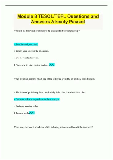 Module 8 TESOLTEFL Questions and Answers Already Passed246