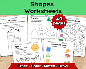 Shapes Worksheets for Kindergarten | Shape Tracing, Matching & Coloring | Introduction to Shapes | Geometry Printables | PDF Download - Etsy