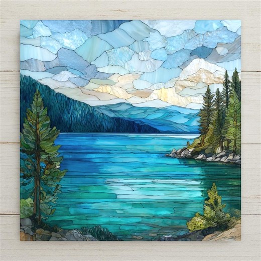 Lake Tahoe Ceramic Tile Wall Art – Alpine Blue Lake Landscape, Mountain Lake Decor, Mosaic Style Nature Wall Art - Etsy