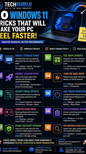 💻 10 Windows 11 Tricks That Will Make Your PC Feel Faster! #settings #windows #support #customer