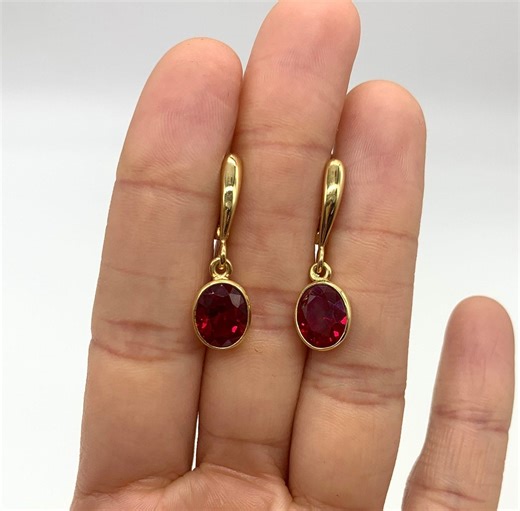 Ruby Drop Earrings, Created Ruby Earrings, Red Ruby Earrings, Gold Ruby Earrings, Red Drop Earrings, Gold Drop Earrings, Gold by Adina - Etsy