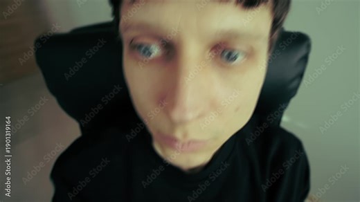 Man experiencing spinning reality and disorientation with stop motion effect, altered perception, dizziness and loss of control, abstract mental health and psychological crisis concept