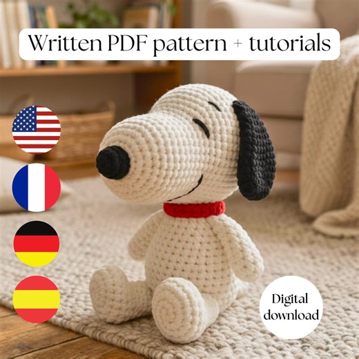 Snoopy Crochet Pattern Inspired Dog Amigurumi Plush Red Collar Multi Language Plush Kids Gift - Etsy Canada