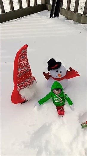 elf and friends playing in snow #christmas