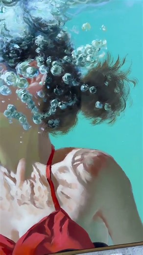 Square Diving In Ocean Sensual Acrylic Painting Original Girl swimming Wall Art Lovely Lady Artwork