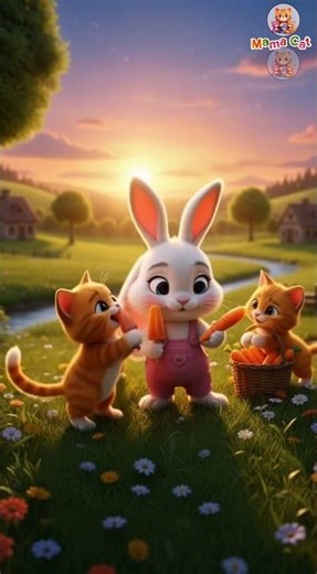 Mama Cat Carrot farm adventure with friend bunny and kitten #shorts #cutecats #cartoon #mamacat